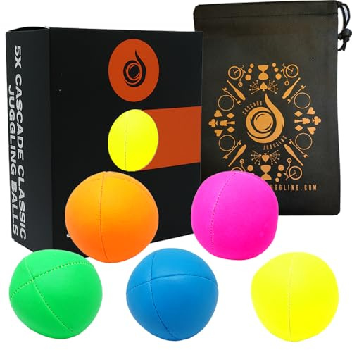 5 x Pro 115 g Cascade Neon Classic Thud Jonglierbälle & Tasche – Set mit 5 Jonglierbällen (Neon Mix)