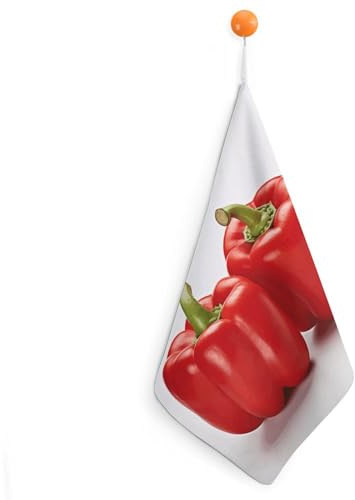 1PCS Kitchen Towels Super Absorbent Red Bell Peppers Dish Towels for Kitchen Soft Small Hand Towel with Hanging Loop Decor Tea Towel Quick Drying Microfiber Cleaning Cloth Dish Rags Cloths Dishcloths