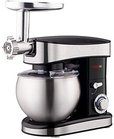 Pétrin, robot pâtissier sur socle 6,5 L, 1 500 W, 6 vitesses, avec crochet pétrisseur, fouet, batteur, bol mélangeur et hachoir, robot de cuisine électrique, noir