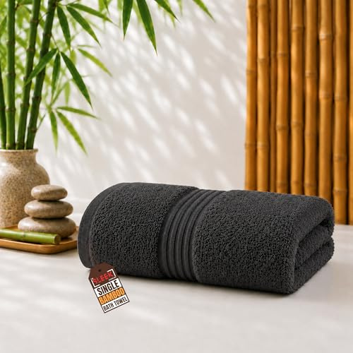 Luxury 700 GSM Bamboo Bath Towel (70 x 130 cm) – Soft & Highly Absorbent Terry Weave – Hypoallergenic & Antibacterial Bathroom Towels – Ideal shower towel for Spa, Homes, Hotels & Daily Use (Charcoal)