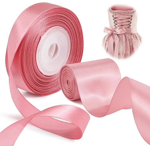 BOFUNX 2 Rolle Schleifenband Rosa Satinband Geschenkband Dekoband Stoffband für Dirndl Schnürung Band Taufe Hochzeit Basteln Bänder 1.5cm/5cm