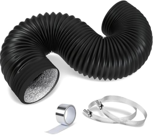 Druuzyl Tuyau d'Evacuation Flexible 100mmx3m Conduit d'Extraction Aluminium PVC Aluminium Gaine de Ventilation avec 2 Colliers de Serrage Acier Inoxydable pour Climatisation Sèche-linge Noir