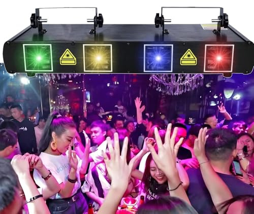 Proyector de luces for DJ DMX512, luces de fiesta, iluminación de escenario, luz láser activada por sonido con 4 efectos de luz, for cumpleaños, discotecas, karaokes y escenarios de clubes.