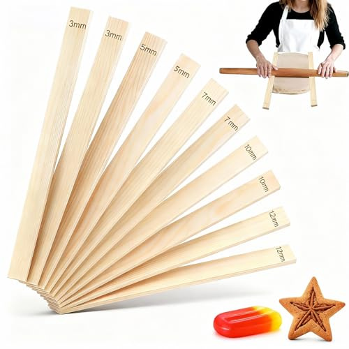 10 Stück Holzplatten Töpferwerkzeug,Teighölzer,Rolling Pin Guides,3/5/7/10/12 mm Töpfer Rollführungsstäbe, Nudelholz-Führungsstäbe für Töpferei Polymer Clay Dicke,Töpferei Werkzeuge,Töpferwerkstätten