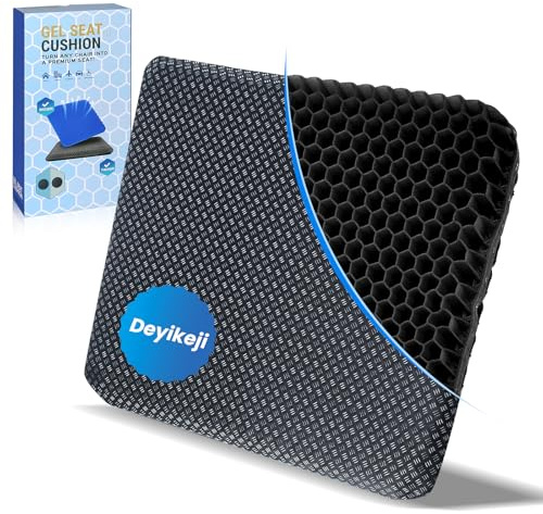 Deyikeji Cojín Grande de Gel para Silla, Anti-Decúbito, Almohada Flexible de Apoyo para Asiento, Alivio de Fatiga (Negro Intenso, 47×44×4 cm)