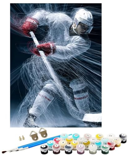 Malen Nach Zahlen Erwachsene, Groß DIY Malen Nach Zahlen Sportunterricht Eishockey, Anfänger Frauen Bastelset, Pinsel und 36 Acrylfarbe, Paint by Numbers für Wand Dekor Geschenk 30x40cm SYLWK674