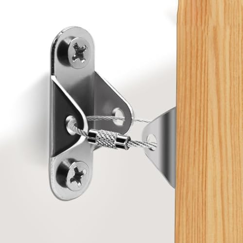 6 elementi di fissaggio anti inclinazione in acciaio inox con tasselli a parete e cavi in acciaio per fissare mobili e armadi e proteggere contro ribaltamento (nero)