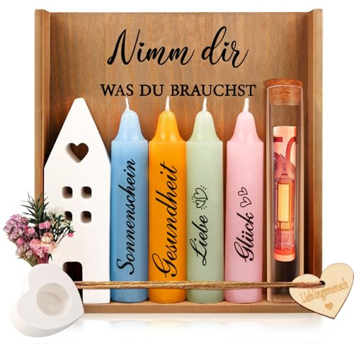 TUZELIYA Geschenke für Frauen Beste Freundin Geschenk | Lieblingsmensch | Perfekte Kerzen Geschenkset mit Kerzenständer | Geschenke Mama Schwester Kollegin | Geburtstagsgeschenk | Handgefertigt
