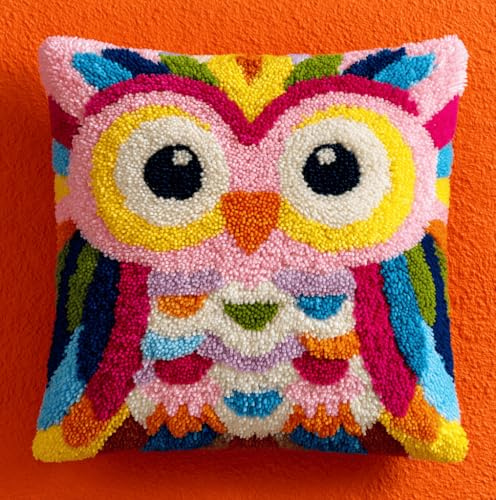 Kitquiver Knüpfhaken-Set,Diy-Knüpfkissen,Knüpfen Vorgedruckte Haken-Und Knüpfteppich-Kits,Kreuzstich-Stickerei,Kissenbezug Für Zuhause,Sofa Eule 43X43Cm