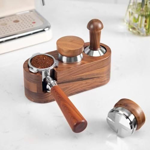 Tidevib Distributore di caffè regolabile e macchina espresso Tamper – 304 per acciaio inox con manico in legno di noce, 51 mm/53 mm/58 mm