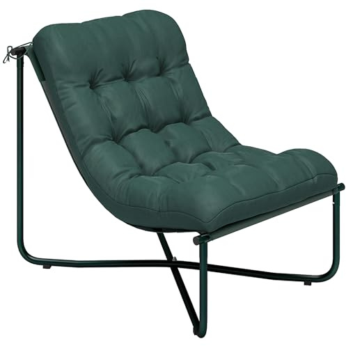 Outsunny Lounge Sessel Outdoor Ergonomischer Gartensessel mit hautfreundlich Kissen Breiter Sitz Stahlrahmen, Atmungsaktiv Loungesessel bis 120kg Liegestuhl Relaxsessel für Garten Balkon Dunkelgrün
