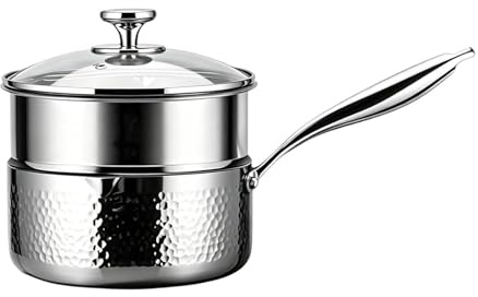 Cacerola De Acero Inoxidable, Con Construcción De Alimenticio Sin Recubrimiento, Plateada/dorada, Cacerola Vaporera Con Asa De Tapa, Olla Multiusos, Distribución Uniforme Del Calor, Para El Hoga