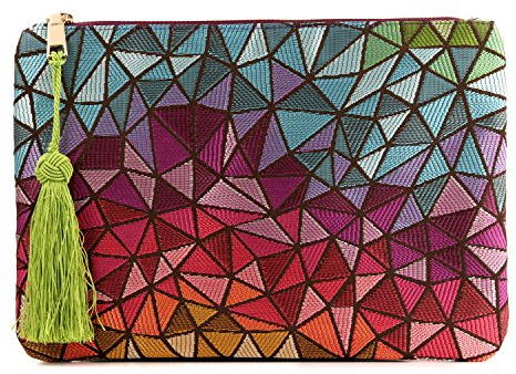 Otto Angelino Pochette di Design da Donna in tessuto con Nappina sulla Zip - Perfetta per organizzare la borsa, per trucchi, chiavi, pochette per la sera - Leggera e compatta, Mosaico