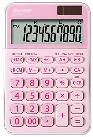 SHARP EL-M335 Taschenrechner, pink | 10-stellig, angewinkeltes Display, Solar- und Batteriebetrieb, Steuer- und Währungsrechnung – für Büro & Homeoffice