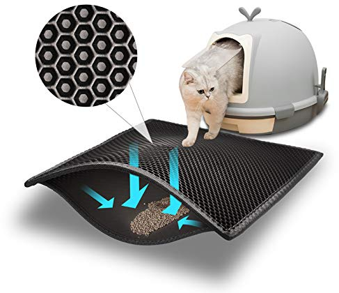 Pieviev Alfombra para Gatos,Estera Arena 61 * 38cm Doble Capa Impermeable Alta Elástico EVA Adecuado para Arenero Autolimpiable Cubierto - Negro