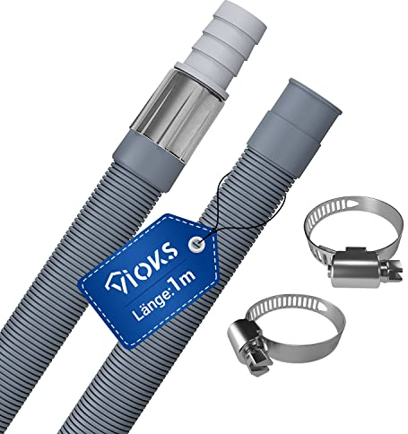 VIOKS Waschmaschine Ablaufschlauch Verlängerung 1m Ø 19mm-22mm / Flexibler Abwasserschlauch Verlängerung Temperaturbeständig von -20° bis +90° C für Waschmaschine Geschirrspüler