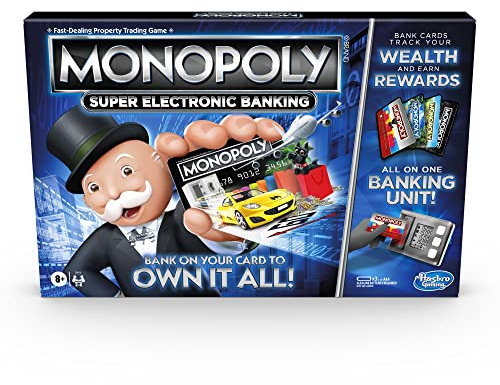 Hasbro Gaming Monopoly Super Electronic Banking Board Game, Electronic Banking Unit, Choose Your Rewards, Cashless Gameplay Tap Technology, for Ages 8 and Up
