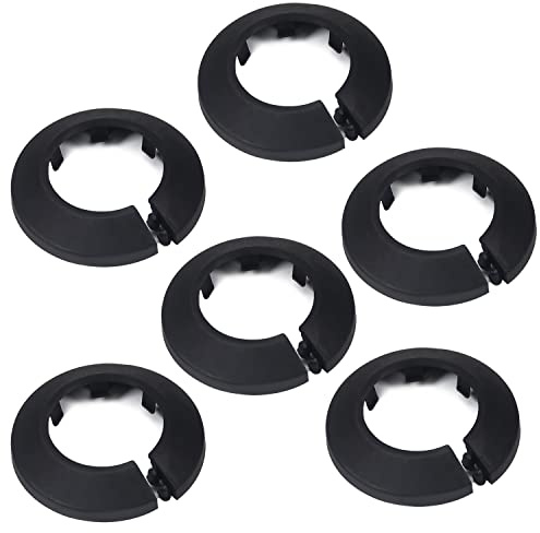 MroMax Lot de 6 cache-tuyaux en plastique PP noir de 3,3 cm, 34 mm, pour décoration de tuyau d'eau, bouchon à clipser pour valve de cuisine, tuyaux d'entrée de toilettes, pour cacher les espaces et