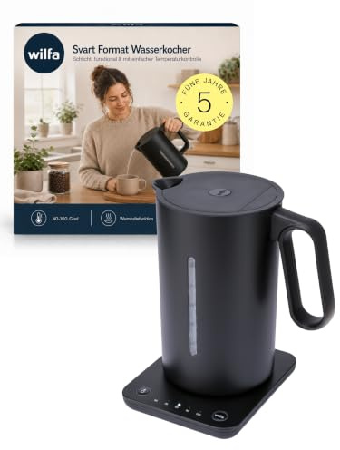 Wilfa SVART FORMAT Wasserkocher I 1,25 Liter I 2.200 Watt I manuelle Temperaturregelung 40 bis 100 Grad I mit Warmhalte-Funktion I Isolierter Doppelwand-Wasserkocher (schwarz)