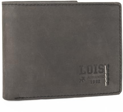 Lois - Cartera de Piel para Hombre - Cartera Hombre Piel con Monedero Interior y Tarjetero, diseño Slim, Cuero auténtico, Regalo Elegante. Proteccion RFID, Antracita