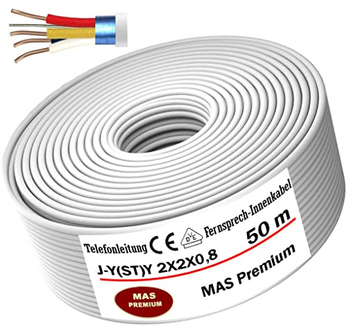 MAS Premium Cavo per telecomunicazioni da 5 a 250 m J-Y (ST) Y 2 x 2 x 0,8, linea telefonica (50 m)