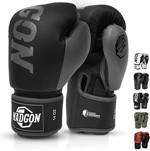 MADGON Premium Boxhandschuhe aus bestem Material für Lange Haltbarkeit, Männer und Frauen Kickboxhandschuhe für Kampfsport, MMA, Sparring, Muay Thai und Boxen 10 12 14 16 oz inkl Beutel