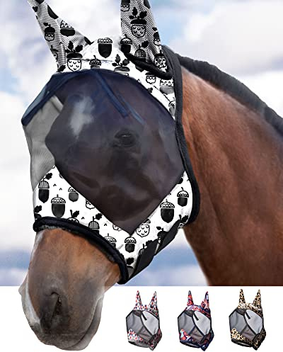 Harrison Howard CareMaster Masque Anti-Mouches Standard avec Oreilles Protection UV pour cônes de pin pour Chevaux (L)