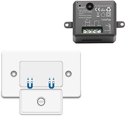 LoraTap Interruttore Luce Senza Fili con Telecomando, Pulsante Contatto Pulito Wireless, Modulo Relè a Impulsi per Apriporta e Cancello Automatico, Ingresso 100-250V AC