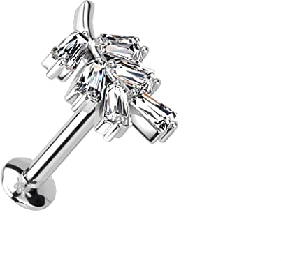 Paula & Fritz® Push-In Labret Piercing Blatt Silber Zirkonia Klar Chirurgenstahl 316L Set 8-mm Stab-Länge Madonna Medusa Ohr-Stecker Labret Stud Helix