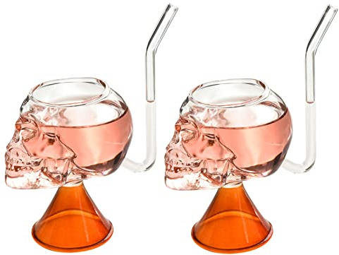 NFNSIG Lot de 2 verres à cocktail avec paille intégrée Motif tête de mort 200 ml