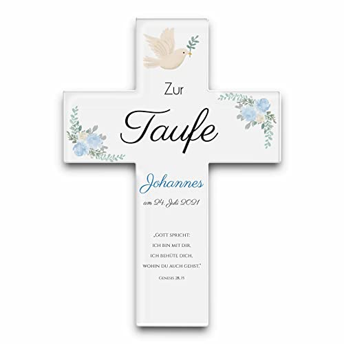 Personalisiertes Kreuz zur Taufe Kommunion o. Konfirmation - Kinderkreuz aus hochwertigem Acrylglas mit eigener Widmung - Persönliches Taufkreuz für Jungen & Mädchen - Religiöses Geschenk