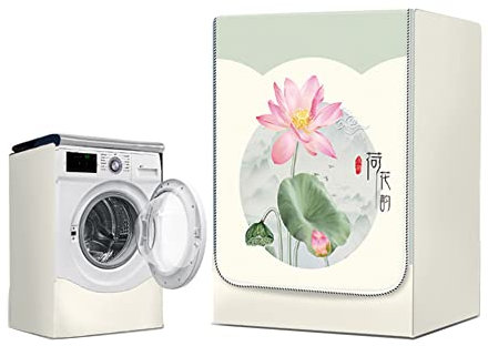 Odot Copri Lavatrice Esterni, Coprilavatrice da Esterno Impermeabile, Copertura per Lavatrice e Asciugatrice con Aperture Frontali, Antipolvere Anti Sunlight Antimacchia (M,Loto Rosa)