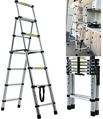 Folding Step Ladder Aluminium 5+6 StepLadder Portable Household Telescopic Ladder Extension Folding A Frame Stepladder EN131 Safety Approved 150kg/330lbs Capacity