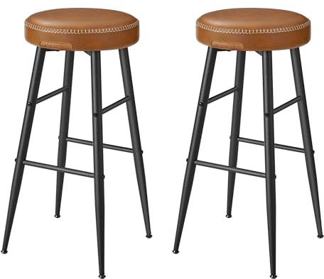 VASAGLE EKHO Collezione - Sgabelli Cucina, Set da 2 Sgabelli Alti da Bar, Sedie Cucina, PU con Cucitura, Moderno di Metà Secolo, Altezza 76,2 cm, Facile da Montare, Marrone Caramello LBC090K01V1