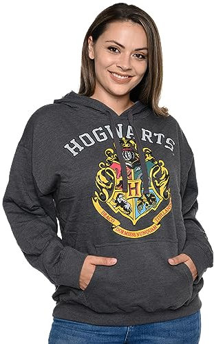 Harry Potter Damen Hoodie Hogwarts Wappen Pullover Sweatshirt, Dunkelgrau, XL