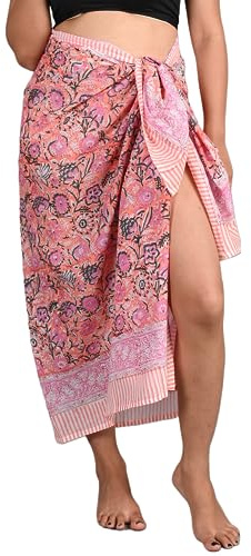 INDACORIFY Sarong 100 % bomull handtryckt för kvinnor, wrap-baddräkt, strandbikinikjol, pareo, halsduk, stol, sjal för kvinnor, Design-20, one size