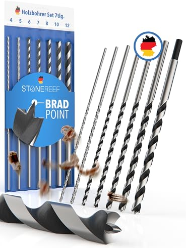 STONE REEF Set di punte per legno professionali - 7 pezzi con custodia - Trapano a serpente Ø4, 5, 6, 8, 10, 12 x 230mm