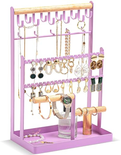 Procase Espositore Gioielli Supporto Per Gioielli, Multifunzionale Supporto per collana a 5 livelli con 15 ganci Torre di esposizione di gioielli Rack di stoccaggio ad albero -Viola