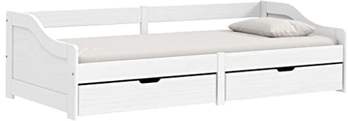 Festnight Bett 90x200 Mit Schubladen Tagesbett Mit 2 Stauraum Gästebett Weiß Betten Mit Schubladen Einzelbetten Mit Stauraum Funktionsbett Massivholz Kiefer Latten-Design Zusätzlicher Stauraum