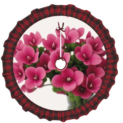 Weihnachtsbaumdecke mit rotem Alpenveilchen, bedruckt, mit kariertem Rand, Baumbodenabdeckung für Weihnachtsbaum, Weihnachtsdekoration, 76,2 cm