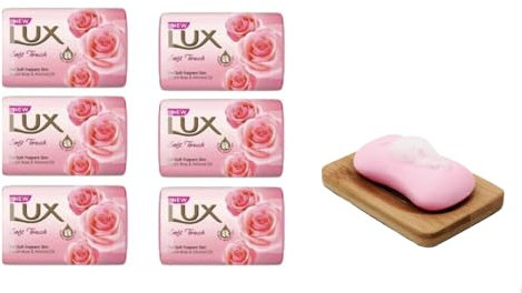 LUX Soft Touch per saponette profumate con rosa francese e olio di mandorle 80 g (confezione da 6) con portasapone Dr Cosi in legno naturale di bambù
