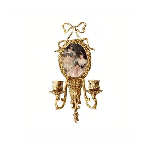 Hemivita Gold Messing Wandkerzenhalter, Kerzenleuchter, Antiker Robuster Kerzenhalter, Wanddekoration, für Wohnzimmer, Esszimmer, Schlafzimmer, Eingangsbereich (Gold 2)