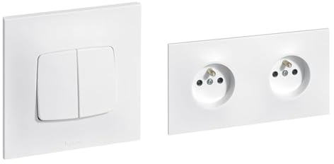LEGRAND - Interrupteur Double ou Va-et-vient Neptune 10A - Commande d'Éclairage Monobloc & Prise Electrique Double 16A Précâblée avec Terre Neptune - Prise 2P+T à Fixation à Vis
