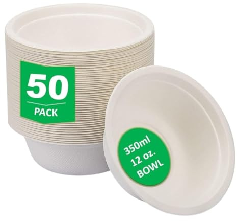aaksh 555 Paquete de 50 cuencos desechables resistentes y ecológicos de 350 ml, perfectos para alimentos fríos y calientes, sopa, ensalada, postre, fruta, ideal para todas las ocasiones en el trabajo