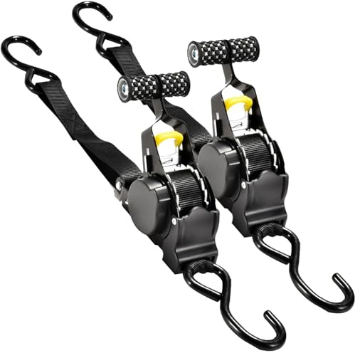 M&Catree Spanngurte mit Ratsche (2-Pack) – 680 kg Garantierte maximale Bruchfestigkeit, inklusive (2) Ultimate 2.5 cm x 3.3 m. Spanngurte mit automatischem Rückzug und gepolsterten Griffen