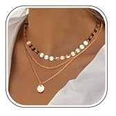 LOLIAS 3 st guldhalsband för kvinnor, 18K guldskiktat halsband, roséguld/silver, hänge, skivmynt, halsband, kragkedja, halsband, boho-halsband, smyckesset, justerbart, Koppar, 18K guldpläterad