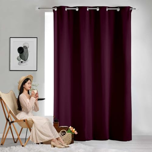 GAIFNAG Vorhang Blickdicht Thermovorhang 220 x 240 cm Wohnzimmer Lärmschutz/Kälteschutz Warm mit Ösen Türvorhang Blickdicht für Fenster, Zuhause, Terrasse, Weinrot