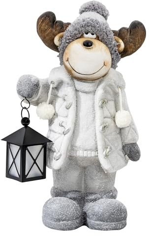 Kamelio Decorazioni di Natale 40cm Alce con Lanterna a LED e Timer Decorazioni Natalizie per Interni Figura Luminosa Statuetta Decorativa Illuminato Decorazioni Invernali
