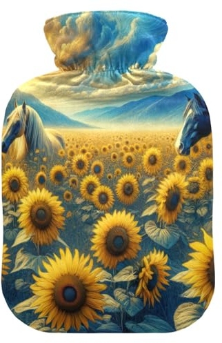 Sonnenblumenfeld mit Pferden Wärmflaschen, Wasserheizkissen, Wärmbeutel zur Schmerzlinderung, 1 l