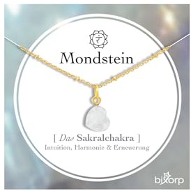 Bixorp Edelstein Herz Halskette - Edelstein Chakra Anhänger Geschenk - Vergoldeter Edelstahlkette